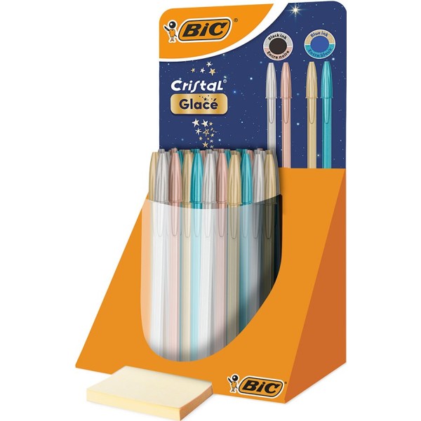 Bolígrafo cristal glacé, tinta azul/negra, 40 uds, expositor